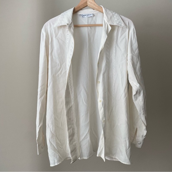 Anne Fontaine Vintage French Floral Lace Classic Button Down Long Sleeve Shirt S - Picture 4 of 10